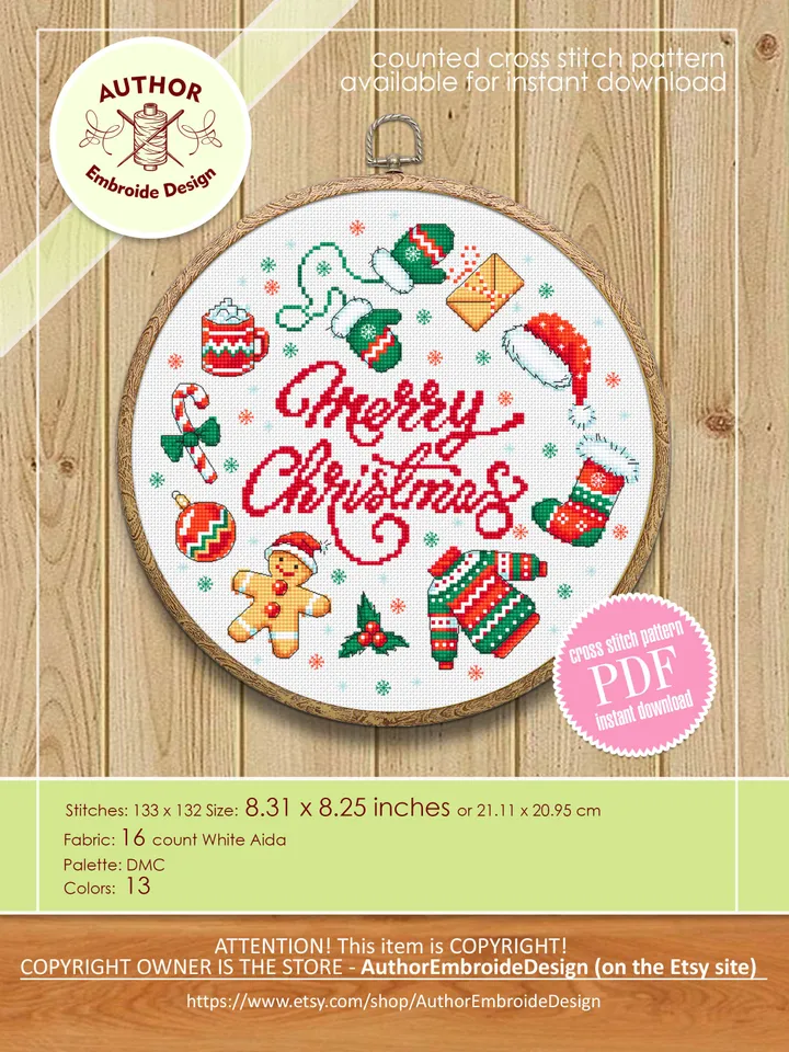 Merry Christmas sampler cross stitch pattern PDF download Simple Christmas pattern digital PDF, Christmas cross stitch chart, Noel #N107