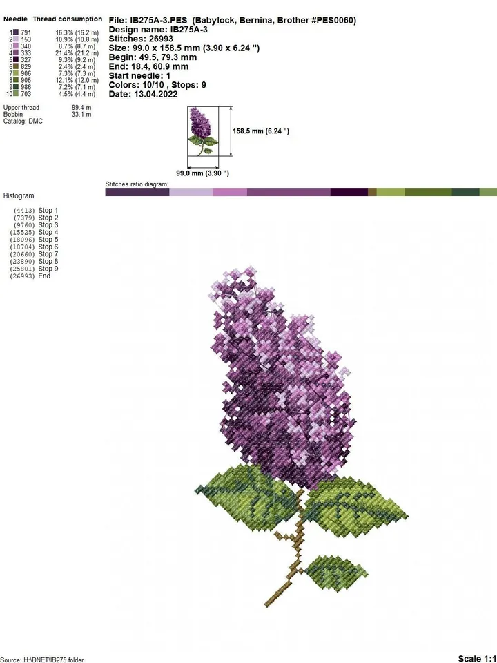 Lilac cross-stitch set patterns machine embroidery designs digital embroidery pattern clothing décor embroidery motif flower embroidery
