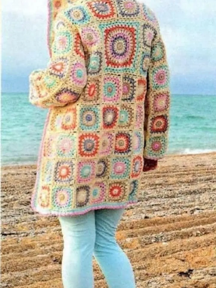 Size S-5XL cardigan Granny Squares crochet pattern, Hoodie granny squares ,Jacket coat Fingering / cardigan bid size