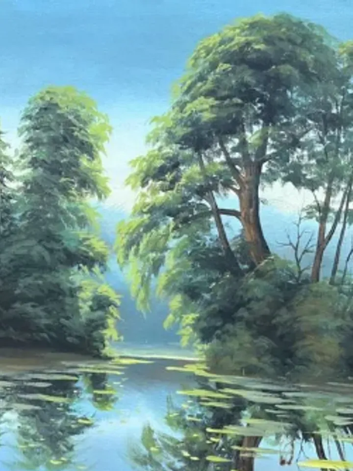 Painting on canvas “Forest Lake”, oil, size 47 x 37 cm