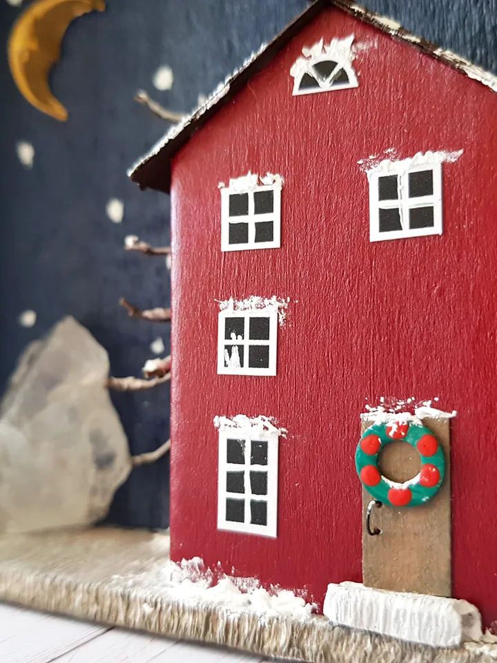 Miniature Christmas House Shadow Box 3D painting