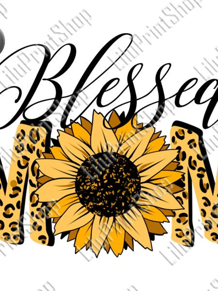 Blessed Mom png Mothers Day clipart for sublimation with Cheetah print and sunflower, Leopard print mom overlay. digital instant download