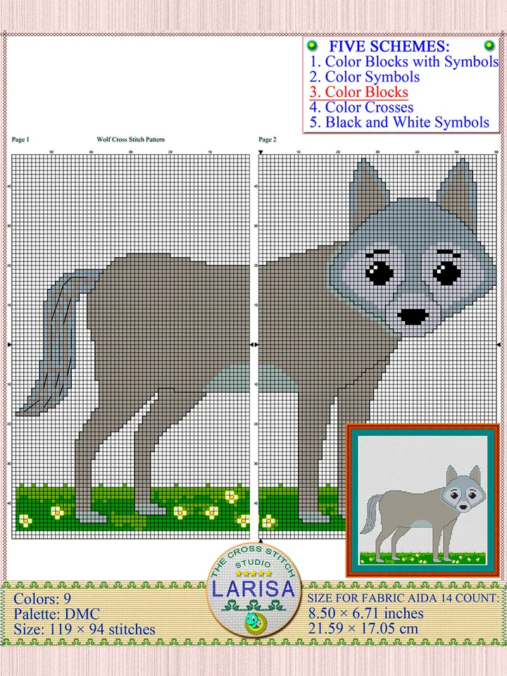 Wolf Cross Stitch Pattern | Bewildered Wolf Pattern | Gray Wolf