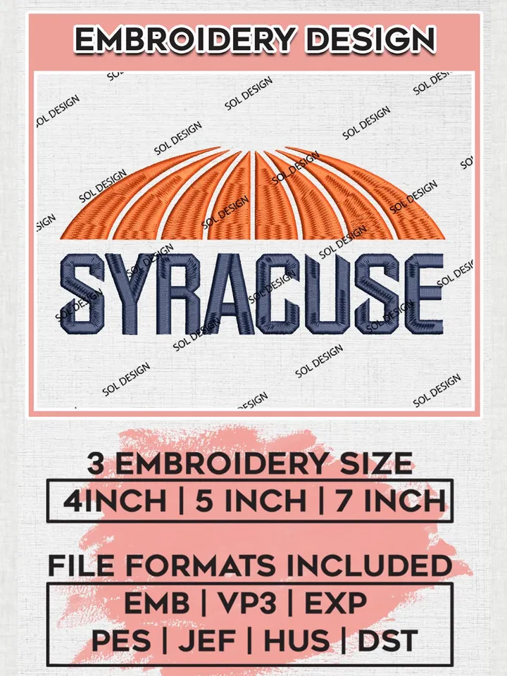 NCAA Syracuse College Team Logo Embroidery Design Files, NCAA Syracuse Orange Machine Embroidery, NCAA Teams, 3 sizes, NCAA Machine embroidery designs, Digital Download