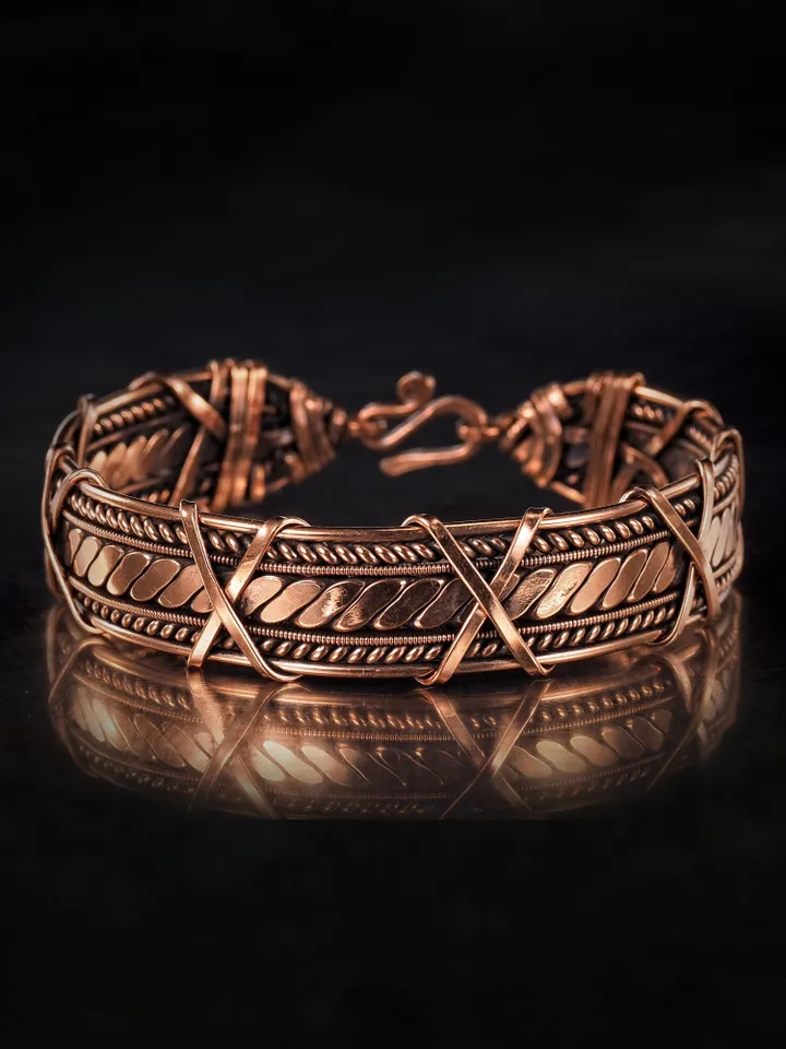 Handmade copper bracelet Unique wire wrapped metal bangle Antique style jewelry