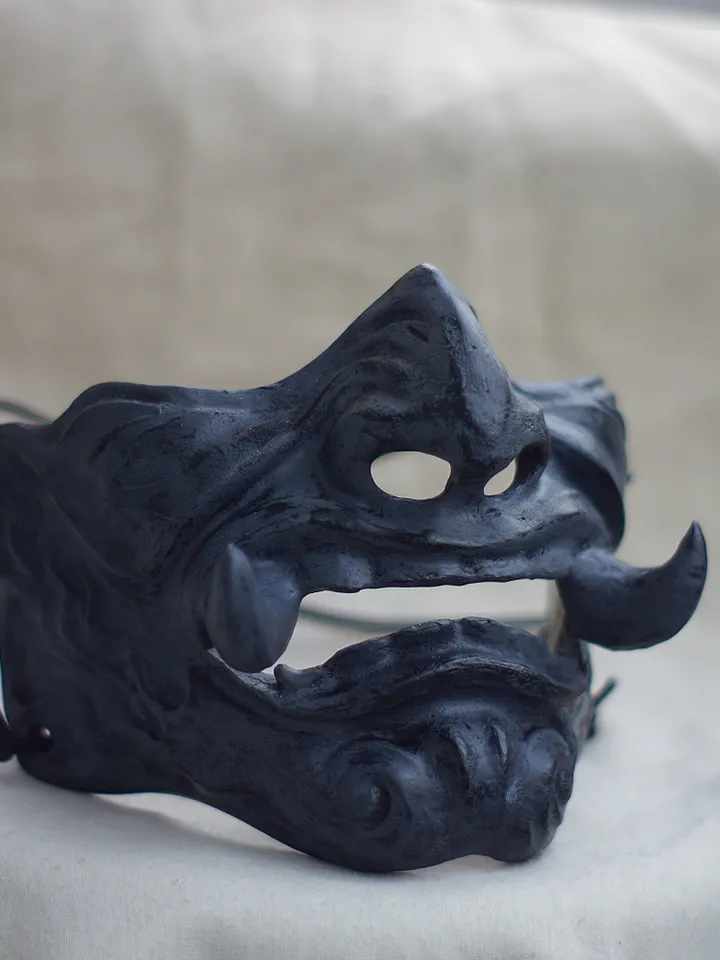Japanese Samurai Mask with Fangs ONI Demon Hanya Japanese Oni Samurai mask