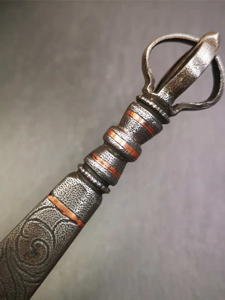 Gandhanra Tibetan Buddhist Ritual Implement ,Fire Vajra Sword of Manjushri,Made of Cold Iron inlaid with Copper