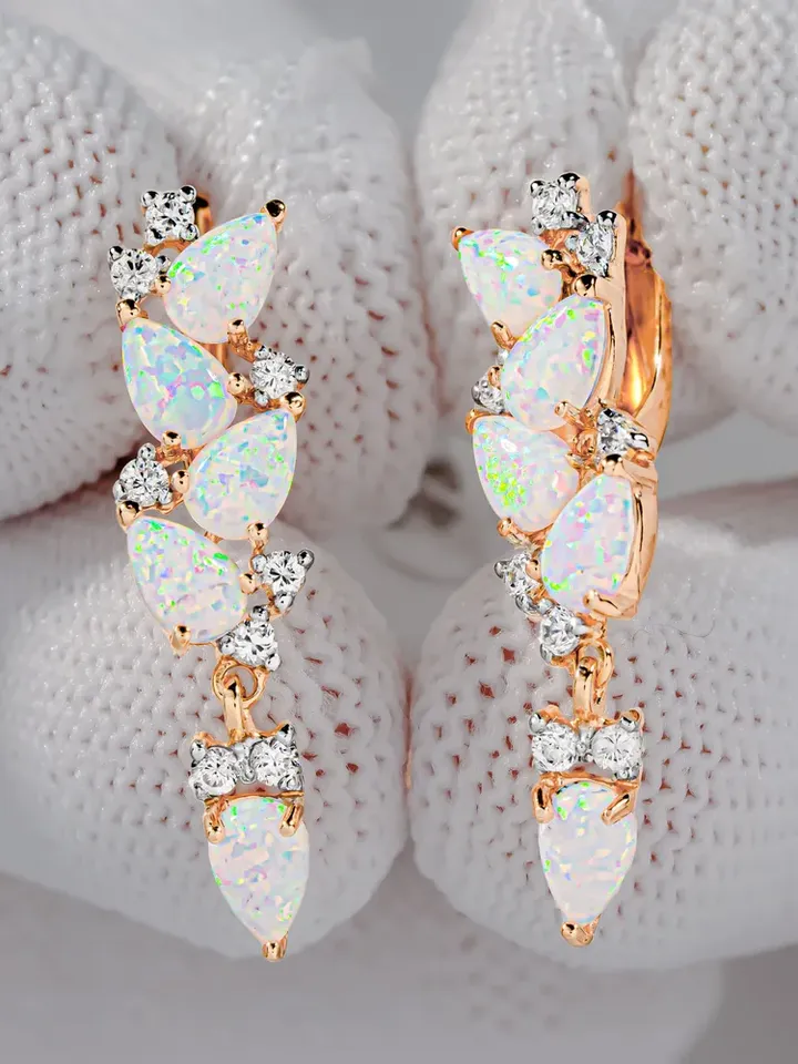 Earrings jewelry Silver gold plated 925 assay value with opal