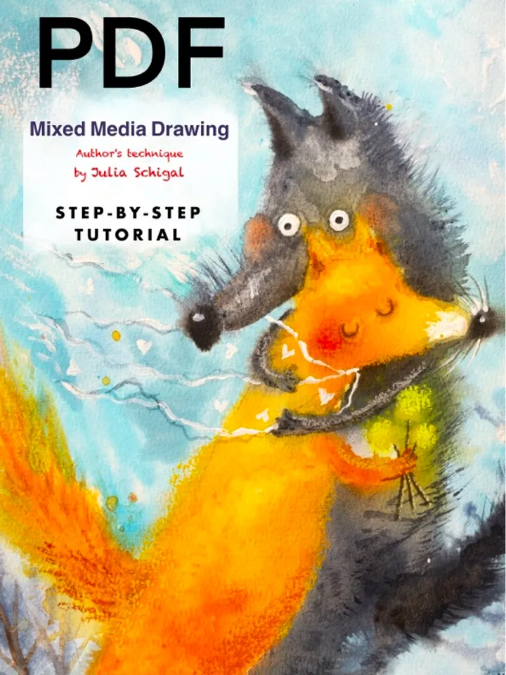 Step-by-step tutorial artwork in mixed media by Julia Schigal