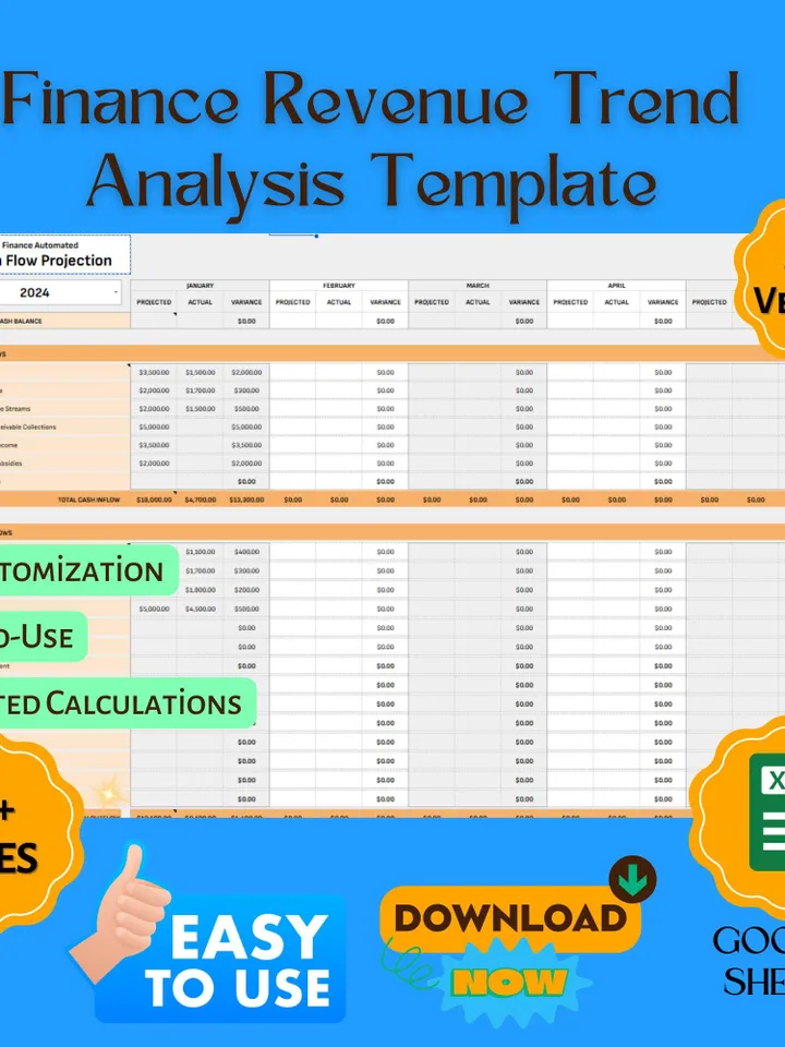 Finance Automated Cash Flow Projection Template, Google Sheets Budget Planner, Business Income & Expense Tracker, Cash Forecast Spreadsheet