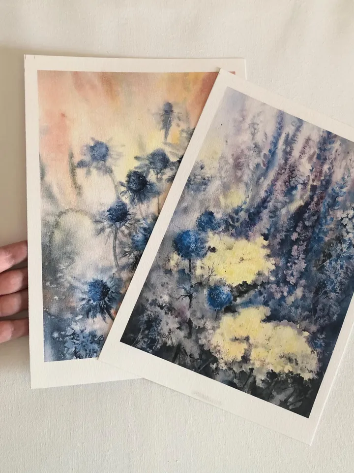 Flowers Prints Wall Art Set of 2 Prints Wildflowers Painting Flowers Watercolor Painting