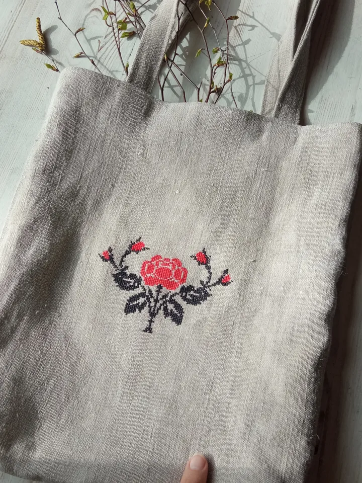 Big Shopper Embroidery Bag, Handmade tote bag