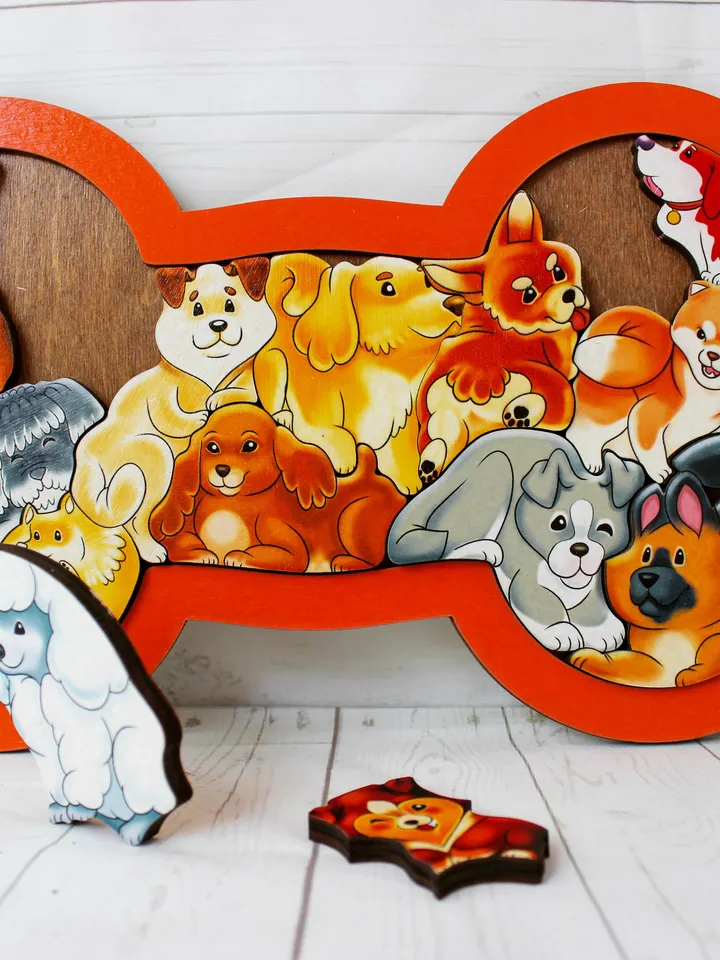 Wooden Puzzle - dogs, Toddler Toys Age 3 4 5 6 year, Wood Montessori animals