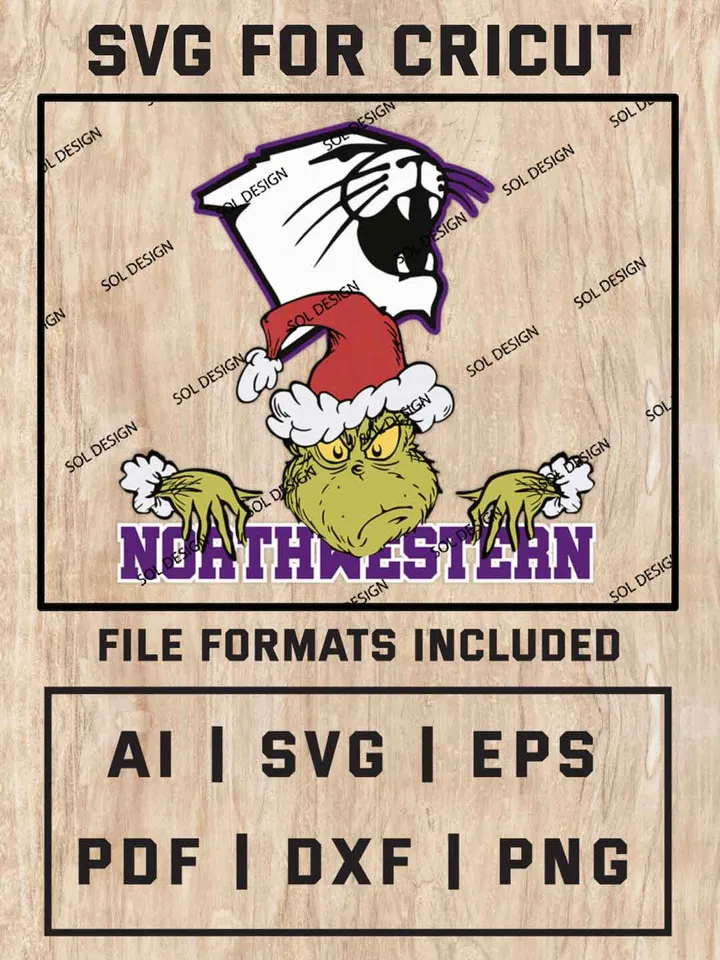 Grinch Northwestern Wildcats SVG, NCAA SVG Design, NCAA Northwestern Wildcats SVG, NCAA Northwestern Cricut, Christmas Svg, Grinch svg, Digital Download