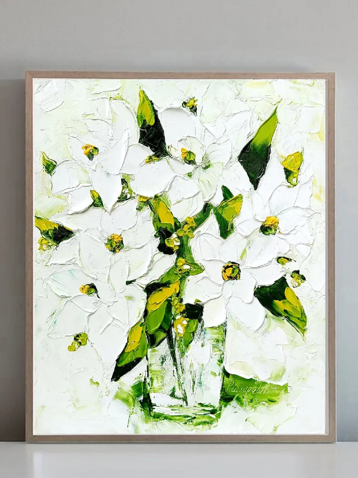 Magnolia Painting Bouquet Original Art Impasto Oil Painting 12x10 Flower Art Magnolia Art by ArtProkopaloSv