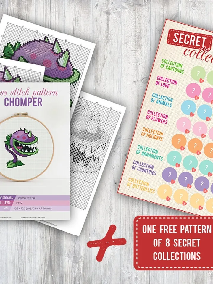 Cross stitch pattern Chomper Cross stitch pattern Plants vs Zombies PDF Format Instant Download Home decor Modern
