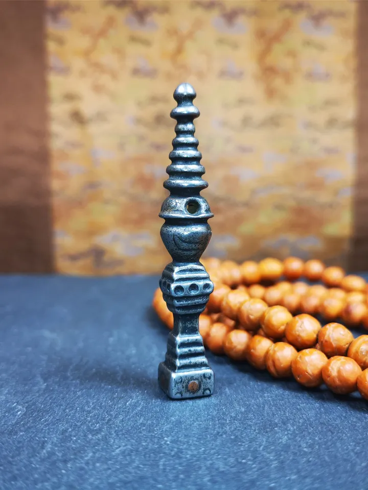 Gandhanra Handmade Tibetan Buddhist Tower Amulet,Stupa,Pagoda Pendant,Made of Cold Iron,2.56 inches