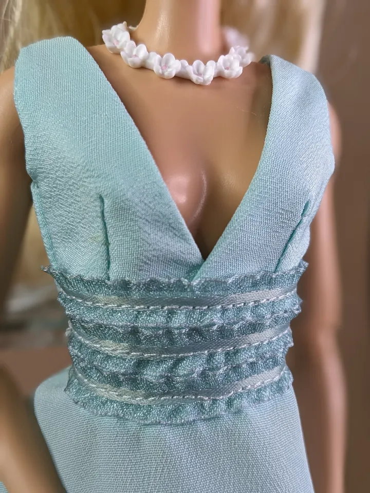 Handmade turquoise decorate evening dress for 1/6 scale fashion female dolls
