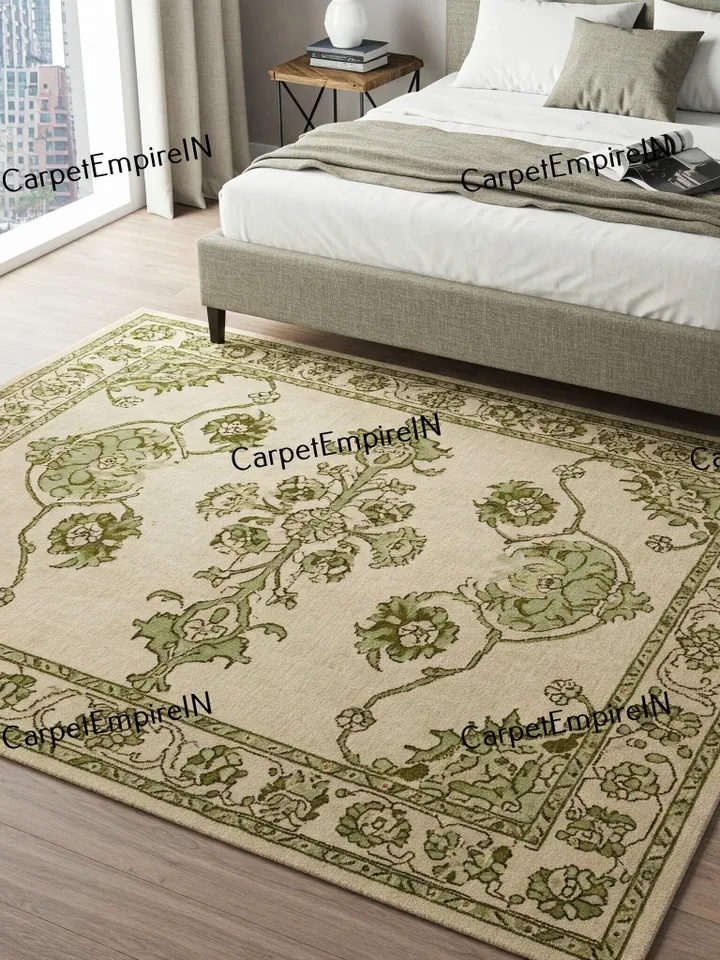 Exquisite Green floral Oushak Hand Knotted Rug4x6,5x8,6x9,8x10,9x12,10x14, Handmade Rugs for Living Room-Antique Contemporary rug,kids rug.