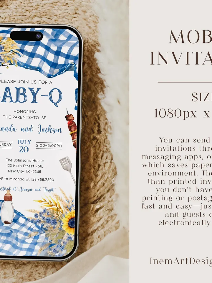 BBQ Baby Shower Invitation, Baby-q Baby Shower Invite, Boy Baby Shower, BBQ Party Baby Sprinkle Invitation, Editable Canva Template BBQ04