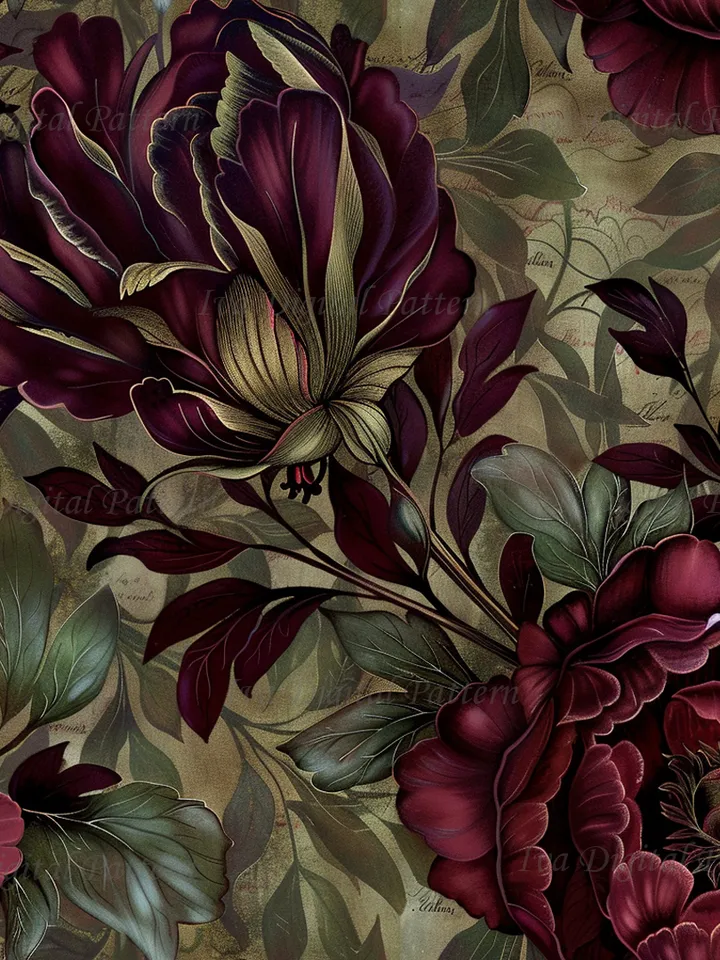 Vintage Gothic seamless pattern, repeating red peony flowers ,dark abstract floral pattern, style renaissance, digital paper, commercial use
