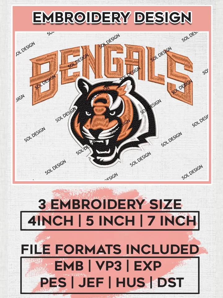 NFL Cincinnati Bengals Logo Embroidery Designs, NFL Bengals, NFL Embroidery Designs, NFL Cincinnati Bengals Machine Embroidery Design, Digital Download