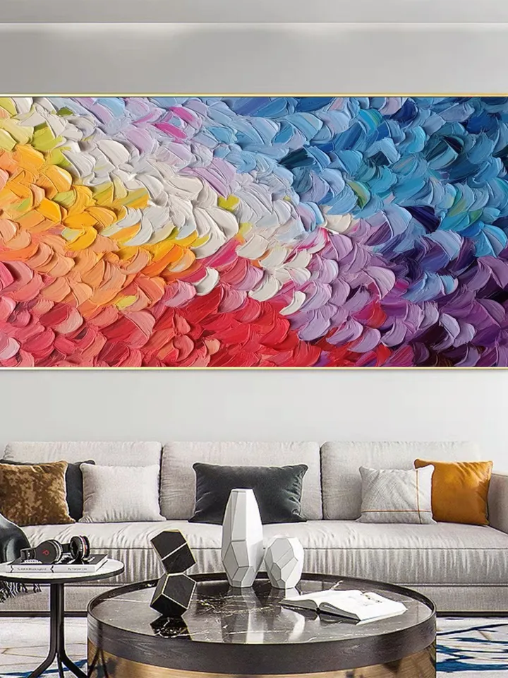 Original Oil Painting On Canvas, Large Wall Art, Abstract Colorful Feathers Painting, Custom Painting, Office Living room Bedroom Wall Decor
