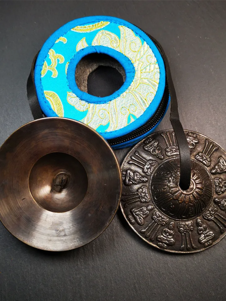Gandhanra 9.5cm Tibetan Cymbals, Tingsha Bell,Buddhism Ritual Implement,Handmade in Nepal,Special Buddha Pattern