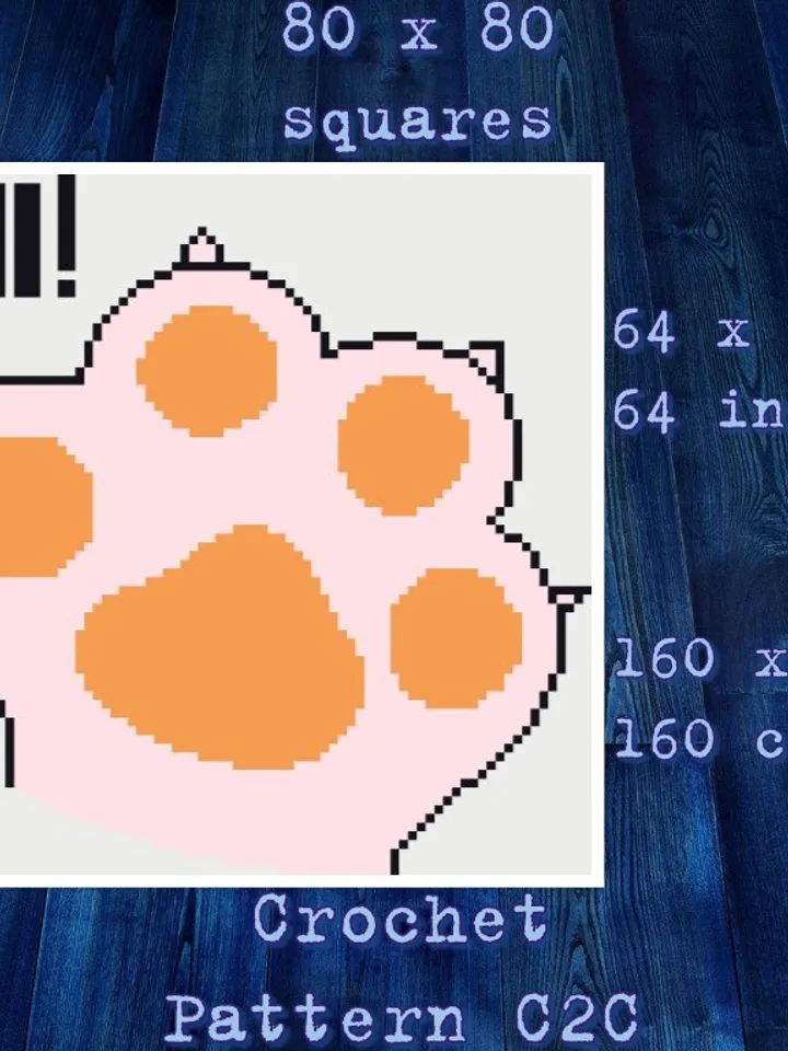 Crochet Pattern C2C Kitty Paw Hi Counted For Crocheting Afghan Plaid Blankets Digital Download PDF