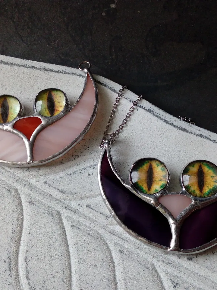 CAT necklace, cat eye pendant, cat mom necklace, cute cheshire cat, cat moon necklace, cat lovers jewelry