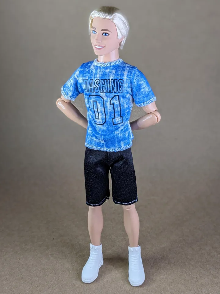 Blue printed T-shirt for 12-inch fashion male dolls