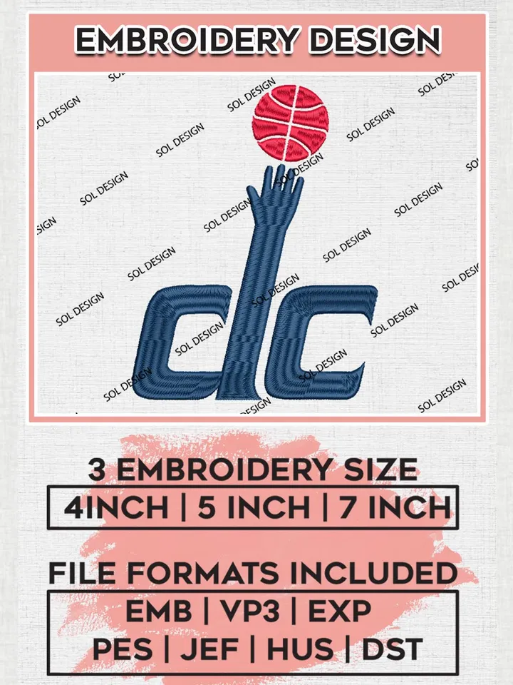 Washington Wizards  Logo Embroidery Design Files, NBA Machine Embroidery Designs, NBA Embroidery Design, NBA Washington Wizards Machine Embroidery Design, Digital Download