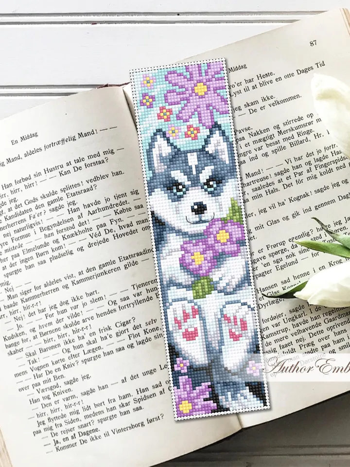 Dog bookmark cross stitch pattern PDF download Husky dog cross stitch chart, Pet bookmark pattern digital PDF, Dog lover bookmark #B466