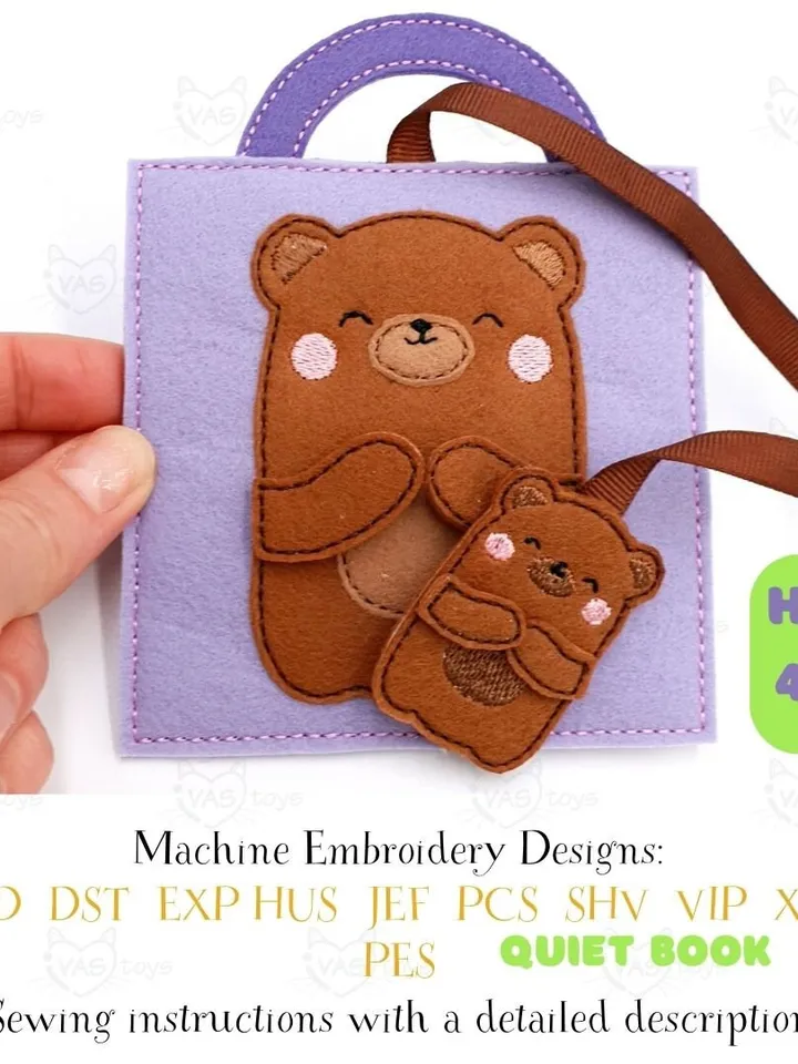 Hugging Bears Quiet Book Page ITH Embroidery Design, Felt Activity Page Pattern, Love Theme Baby Gift, 4x4 Hoop