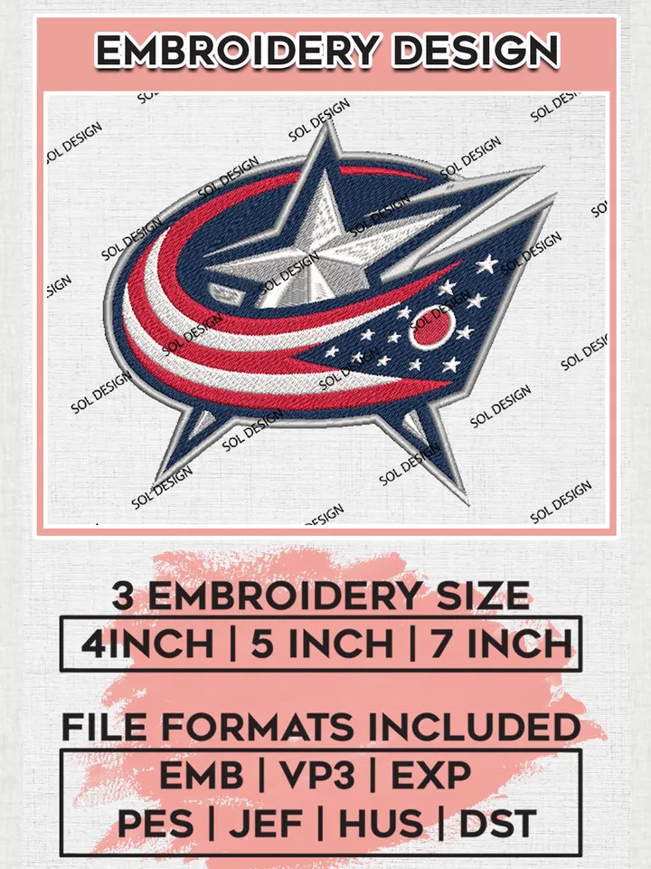Columbus Blue Jackets Machine Embroidery Files, NHL Columbus Blue Jackets Embroidery Designs, NHL Columbus Logo, NHL Embroidery Design, Hockey Team, Digital Download