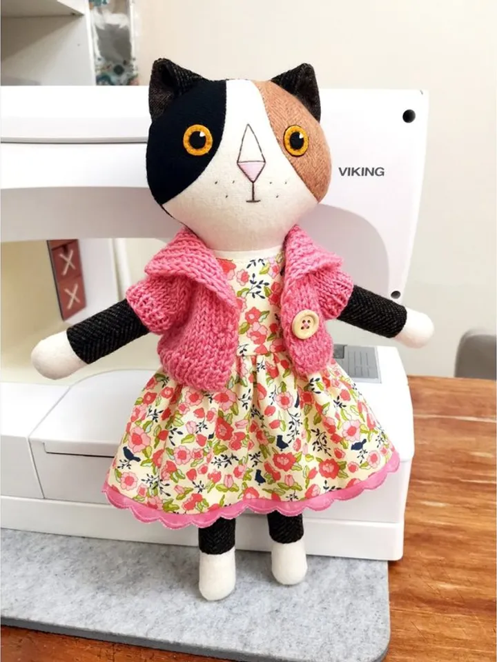 Calico cat, handmade stuffed doll, wool plush kitten toy, soft textile cat