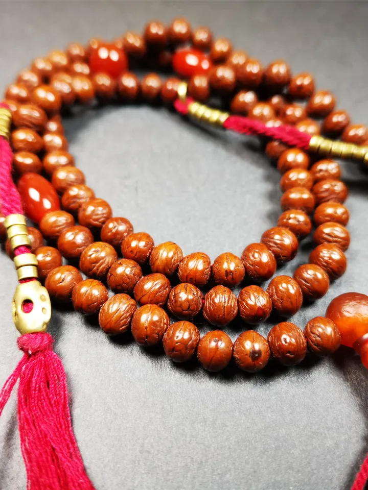 Gandhanra Old 108 Indian Jujube Beads Mala,Prayer Beads Necklace for Meditation,Diameter 0.28", Circumference 28"