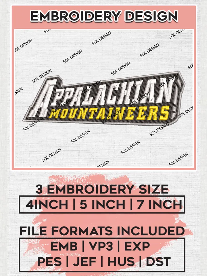 NCAA Appalachian Mountaineers Team Word Logo Embroidery Design Files, NCAA App State Mountaineers Machine Embroidery, NCAA Teams, Game Day, 3 sizes, NCAA Machine embroidery designs, Digital Download