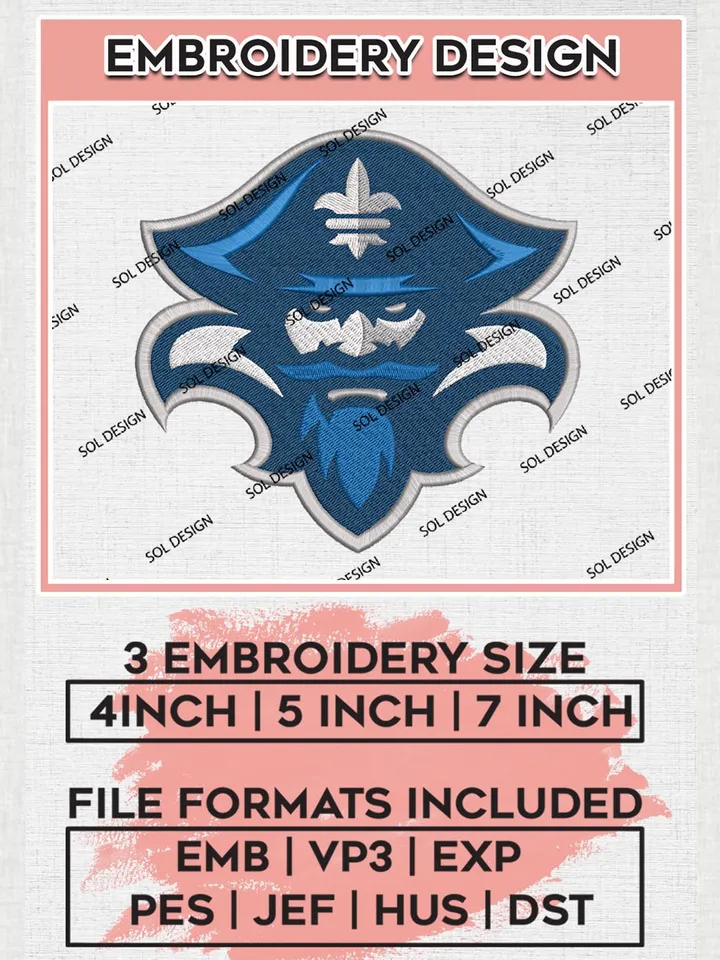 New Orleans Privateers Head Mascot Logo Machine Embroidery Design, NCAA New Orleans Privateers Embroidery Design Design files, NCAA Embroidery Designs, NCAA Machine Embroidery Designs, Digital Download