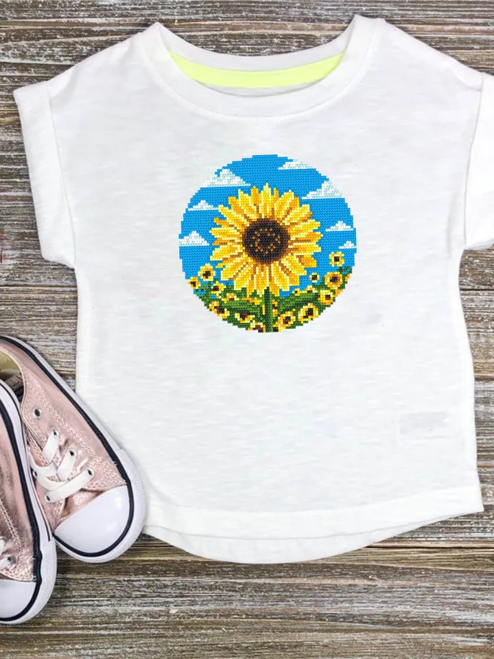 Sunflower cross stitch pattern download PDF, Yellow flowers cross stitch chart, Ukraine sunflower embroidery PDF, Easy beginner stitch #P33