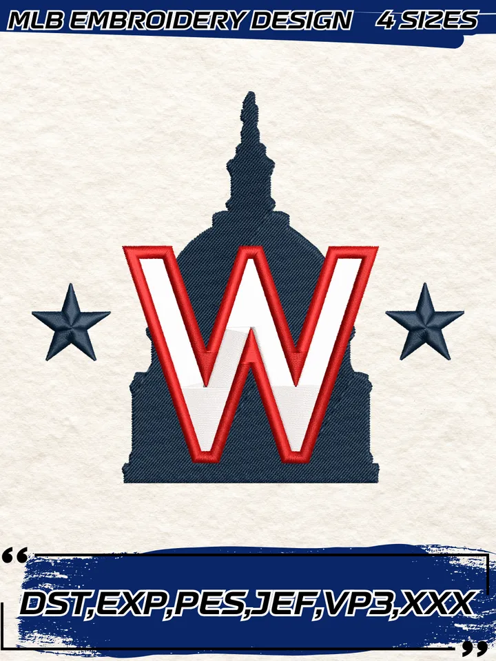 Washington Nationals Cap Logo Embroidery Design,MLB Embroidery Design,Machine Embroidery Design File,4 Sizes, Digital Download
