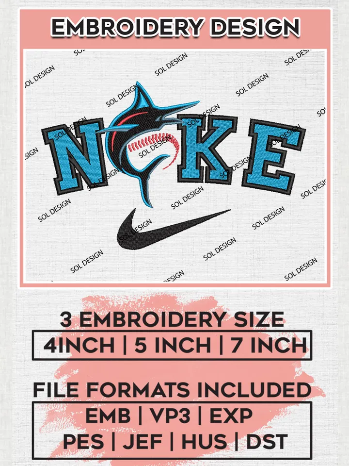 Nik.e Miami Marlins Team Logo Embroidery Design, MLB Team Embroidery files, Miami Marlins Baseball Team, MLB Marlins Team, Digital Download