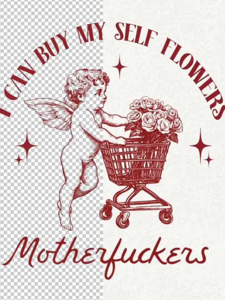 I Can Buy My Self Flowers PNG, Humorous sarcastic valentines png, Vintage Retro Funny Cupid png, Anti Valentine png, Funny valentine, retro