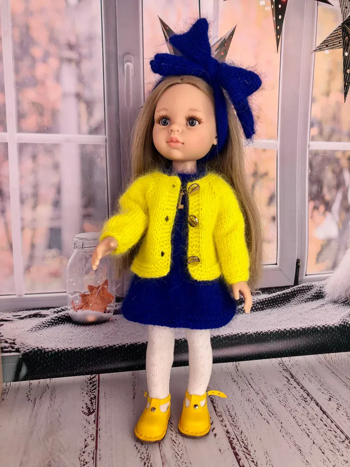 Ukrainian Dress and Cardigan PDF knitting pattern & tutorial for 13'' doll, Paola Reina Ruby Red Les Cheries, Boneka, english tutorial