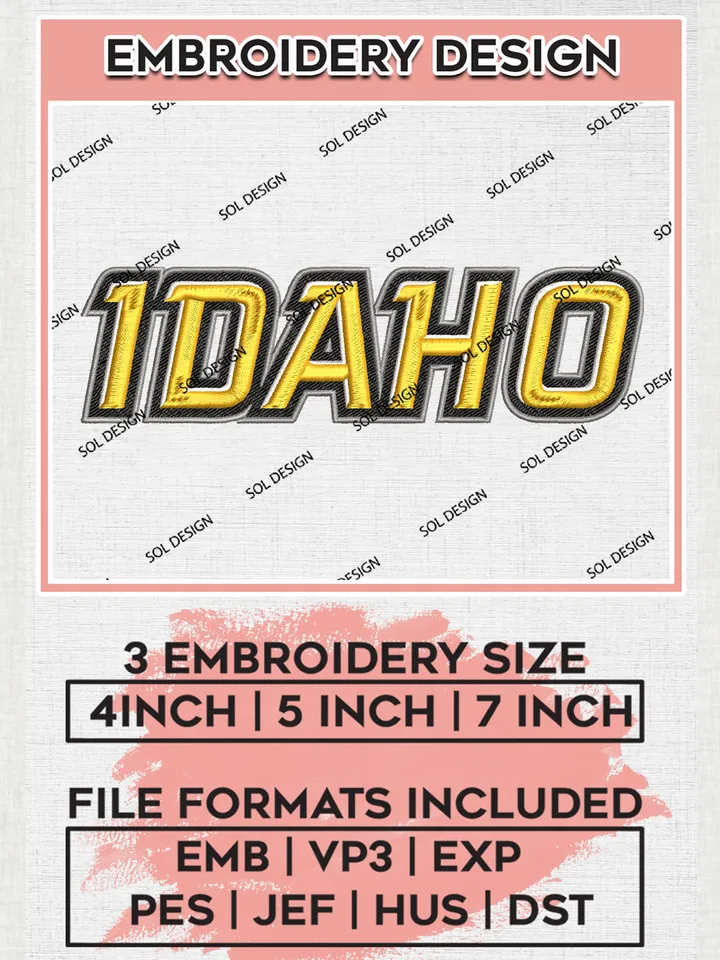 NCAA Idaho Team Word Logo Embroidery Design Files, NCAA Idaho Vandals Machine Embroidery, NCAA Teams, 3 sizes, NCAA Machine embroidery designs, Digital Download