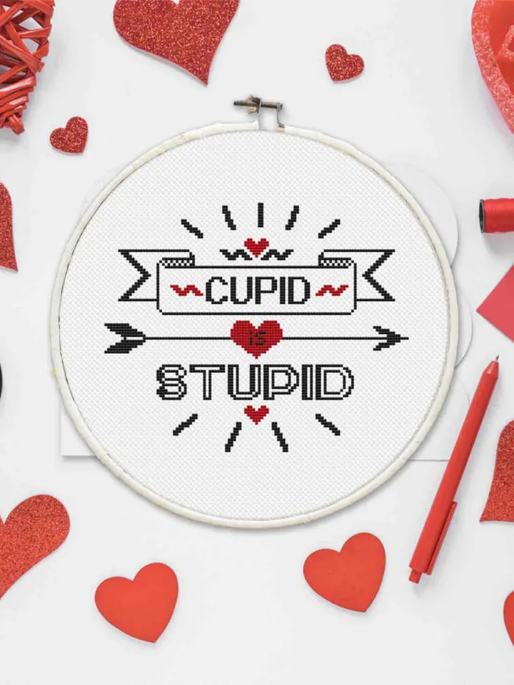 Valentines Day Cupid is stupid cross stitch pattern