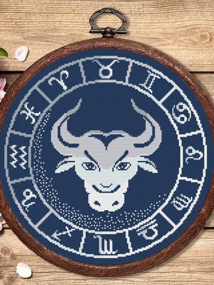 Taurus Silver Cross Stitch Pattern, Zodiac Cross Stitch, Astrology Cross Stitch, Aries Pattern, Zodiac Sign Cross Stitch, Taurus  #zdc015