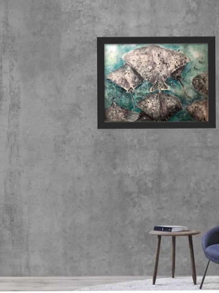 Ramp fish swimming in the water,original watercolour painting wall art,underwater painting,unique handmade painting,fish tranquility decor.