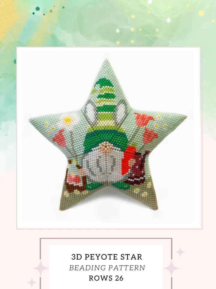 3D Peyote Star Easter Gnome Pattern, Seed Beads Spring Ornament, Beadwork Pattern
