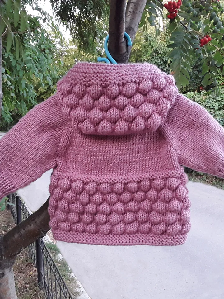 Knitted Baby Jacket Pattern, Bubble Stitch Baby Cardigan Knitting Pattern, Hooded Baby Jacket Pattern, Newborn Baby Knit Cardigan, Baby Clothing Knitting Pattern, PDF Pattern in English